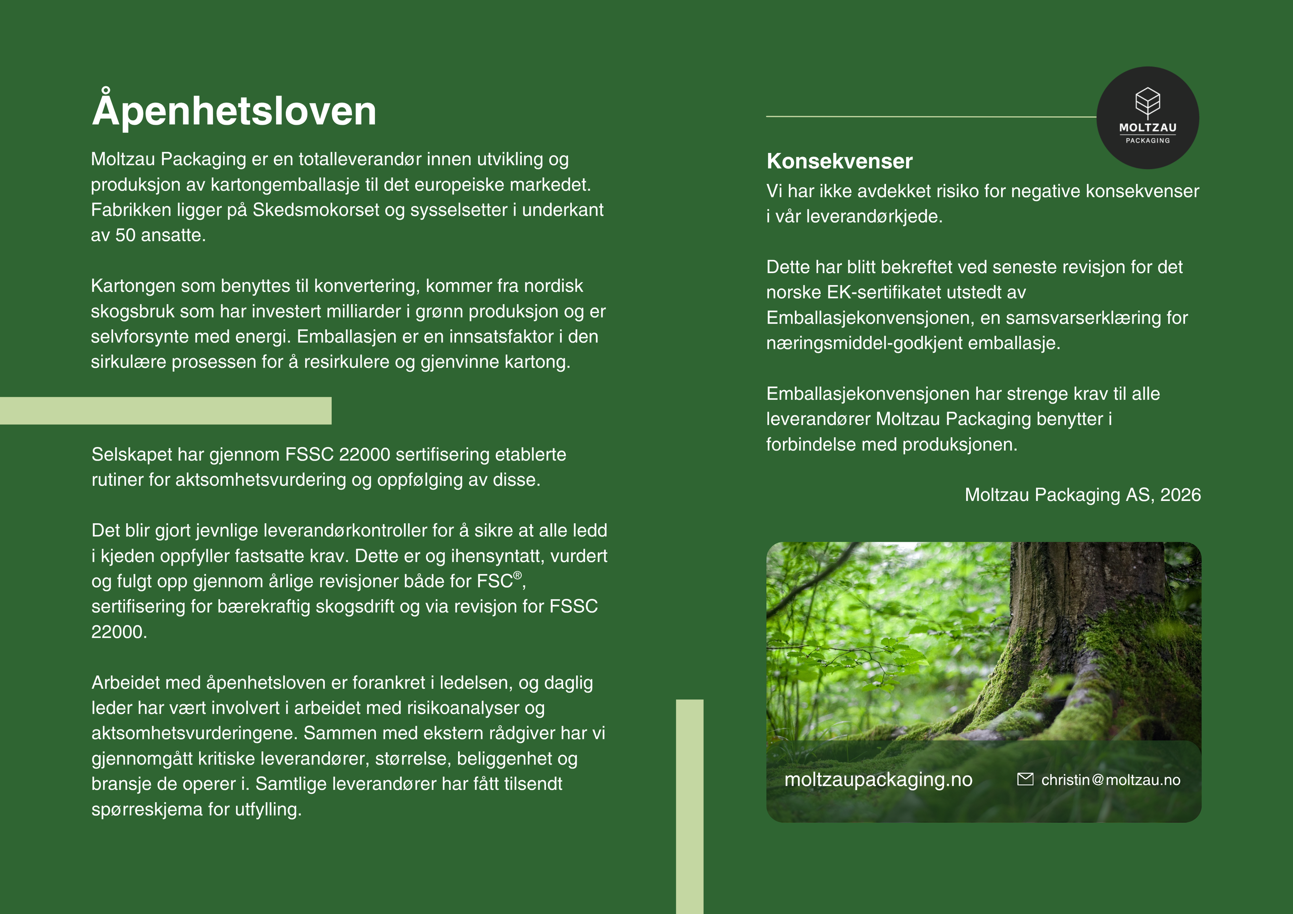 Åpenhetsloven 2026 for Moltzau Packaging